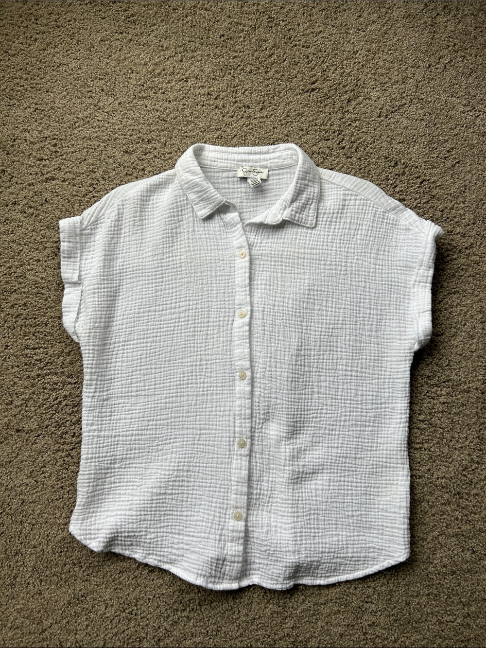 Jessica Simpson White Textured Gauze Button-Front Top